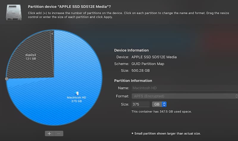 Disk Utility showing partitions