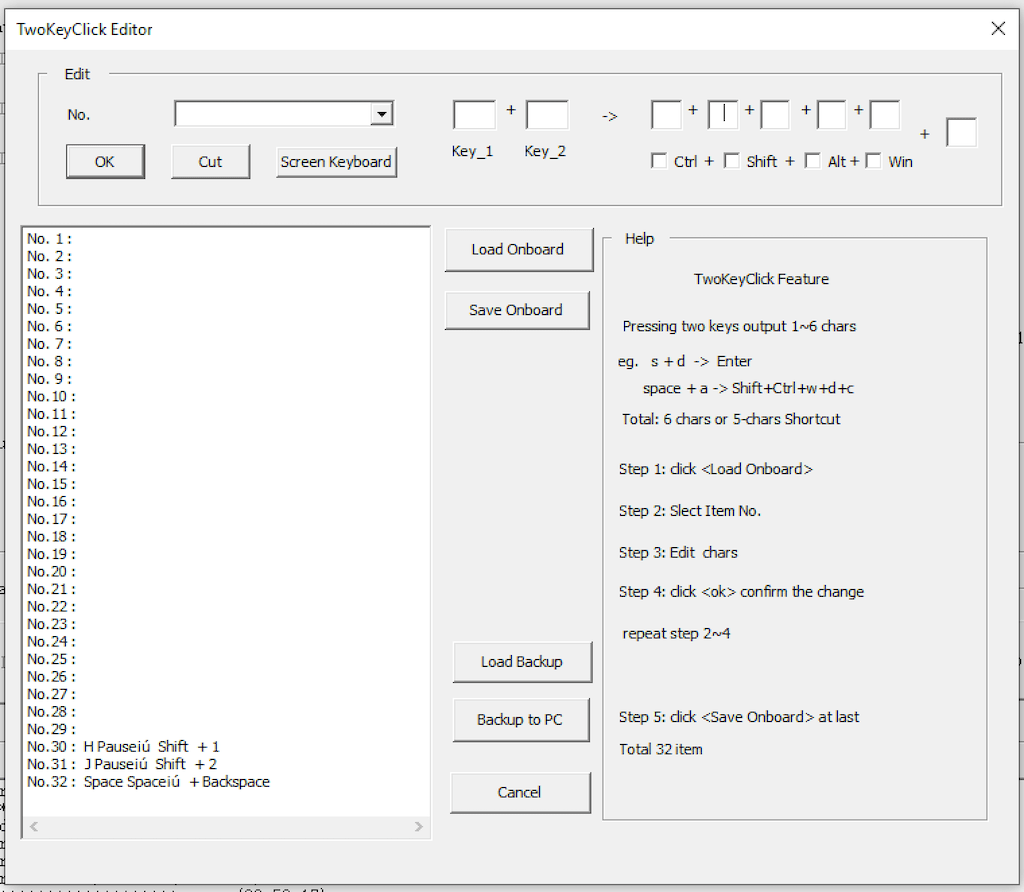 TwoKeyClick Editor window