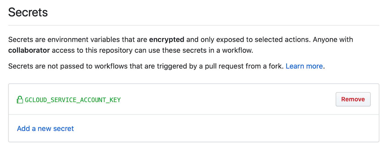 GitHub showing that a secret has been added to the project