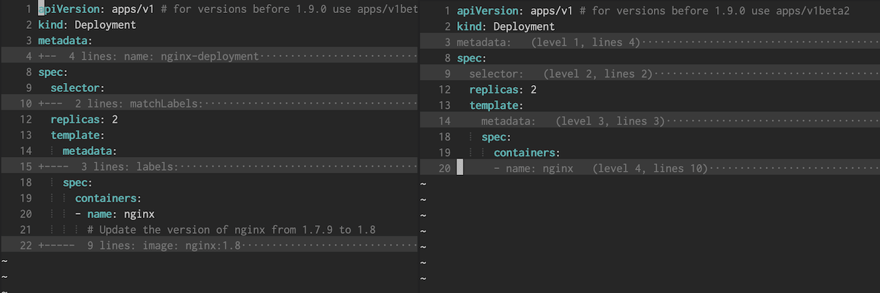 comparison of default folding with vim-yaml-folds